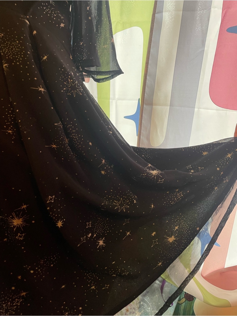 Topshop Black ✨ Celestial Star-Print bell Sleeve Fit & Flare Dress - Picture 10 of 11